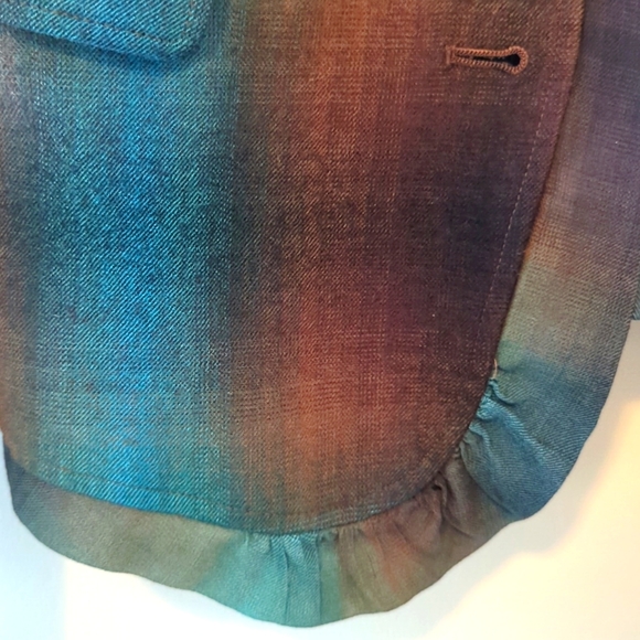 DKNY turquoise and brown plaid wool blazer US 2 - Picture 4 of 8